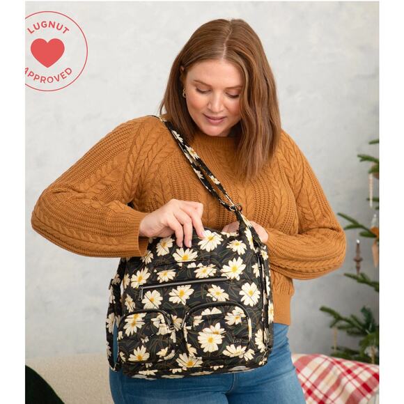 Lug Zipliner Gray Nylon Convertible Hobo Crossbody Travel Versatile Bag Purse - Picture 6 of 14